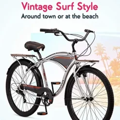 Kulana Lakona Tide Adult Beach Cruiser Bike 26-Inch 7-Speed Silver