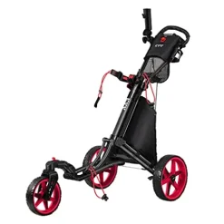 KVV 3 Wheel 360 Rotating Front Wheel Foldable/Collapsible Golf Push Cart Red/Black