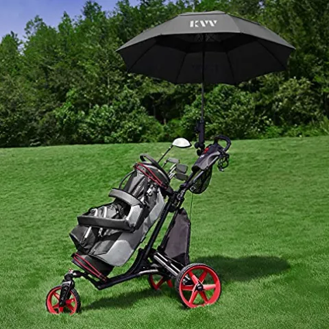 KVV 3 Wheel 360 Rotating Front Wheel Foldable/Collapsible Golf Push Cart Red/Black