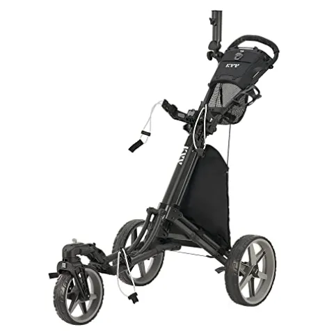 KVV 3 Wheel 360 Rotating Front Wheel Foldable Golf Push Cart Black/Charcoal