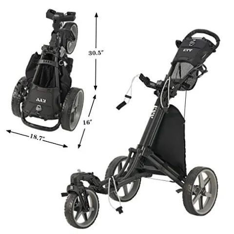 KVV 3 Wheel 360 Rotating Front Wheel Foldable Golf Push Cart Black/Charcoal