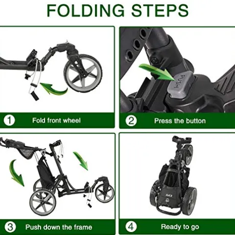 KVV 3 Wheel 360 Rotating Front Wheel Foldable Golf Push Cart Black/Charcoal