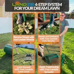 Landzie Spreader & Weeder Lawn Care Set – 60″ Compost Spreader & 44″ Manual Weeder Green