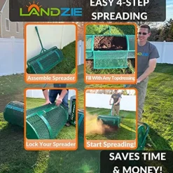 Landzie Spreader & Weeder Lawn Care Set – 60″ Compost Spreader & 44″ Manual Weeder Green