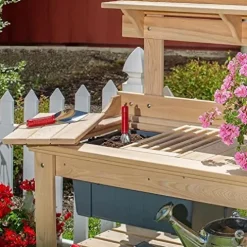 Lehman’s Outdoor Gardening Potting Table Workstation Cypress Wood Brown