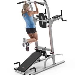 leikefitness Multifunction Power Tower Exercise Equipment Silver–With Bench