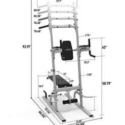 leikefitness Multifunction Power Tower Exercise Equipment Silver–With Bench