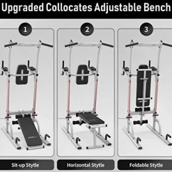 leikefitness Multifunction Power Tower Exercise Equipment Silver–With Bench