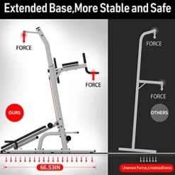 leikefitness Multifunction Power Tower Exercise Equipment Silver–With Bench