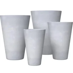 LeisureMod Pebble 4-Piece Fiberstone and MGO Clay Planter Set Mid-Century Modern Gray