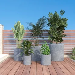 LeisureMod Tundra 5-Piece Fiberstone and MGO Clay Planter Set Aged Concrete