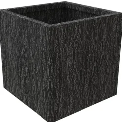LeisureMod Verdura Mid-Century Modern 3-Piece Fiberstone Planter Set Black