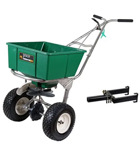 Lesco High Wheel Walk-Behind Fertilizer Spreader Bundle with Rittenhouse Spreader Caddy Green/Black
