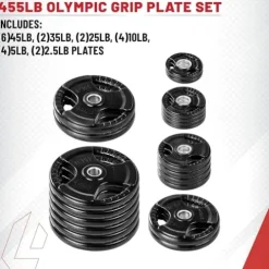 Lifeline 455 lb Olympic Weight Set Rubber Coated Plates Black