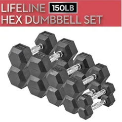 Lifeline Hex Rubber Dumbbell Fitness Training Weight Set Black/Chrome