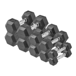 Lifeline Hex Rubber Dumbbell Fitness Training Weight Set Black/Chrome