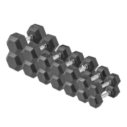 Lifeline Hex Rubber Dumbbell Fitness Training Weight Set 380lb Black/Chrome