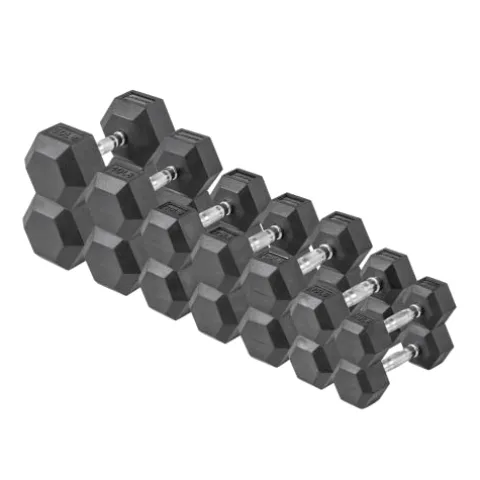 Lifeline Hex Rubber Dumbbell Fitness Training Weight Set 380lb Black/Chrome