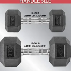 Lifeline Hex Rubber Dumbbell Fitness Training Weight Set 380lb Black/Chrome