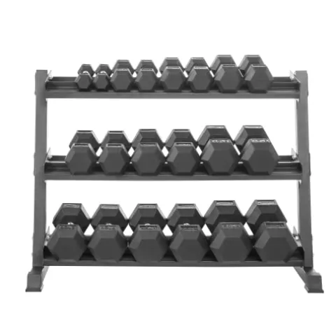 Lifeline Hex Rubber Dumbbell Set with Weight Rack Black