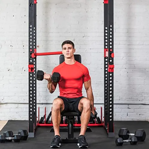 Lifeline Hex Rubber Dumbbell Set with Weight Rack Black