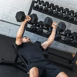 Lifeline Hex Rubber Dumbbell Set with Weight Rack Black