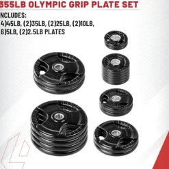 Lifeline Olympic Weight Set 355 lb Rubber Coated Plates Black