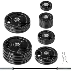 Lifeline Rubber Coated Pro Olympic Grip Weight Plate Set and Bar Black