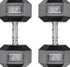 LIFERUN Rubber Coated Cast Iron Hex Dumbbell Set, 75lb Black