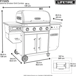 Lifetime Gas Grill and Wood Pellet Smoker Combo with WiFi and Bluetooth Control Black & Silver