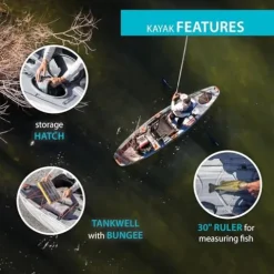 Lifetime Yukon Angler Sit-On-Top Fishing Kayak with Triple Rod Holder and Paddle 11′ 6″ Gray