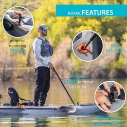 Lifetime Yukon Angler Sit-On-Top Fishing Kayak with Triple Rod Holder and Paddle 11′ 6″ Gray