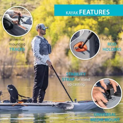 Lifetime Yukon Angler Sit-On-Top Fishing Kayak with Triple Rod Holder and Paddle 11′ 6″ Gray