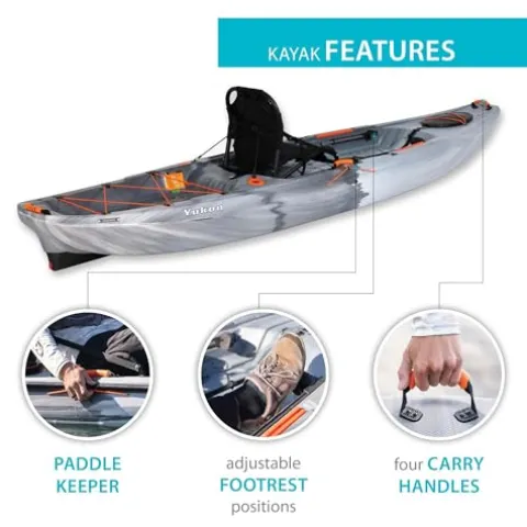 Lifetime Yukon Angler Sit-On-Top Fishing Kayak with Triple Rod Holder and Paddle 11′ 6″ Gray
