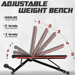 Liksodo Leverage Gym 2500LB Adjustable Full Body Workout Machine Red with Bench