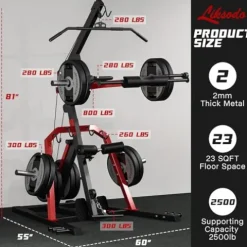 Liksodo Leverage Gym 2500LB Adjustable Full Body Workout Machine Red with Bench