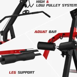 Liksodo Leverage Gym 2500LB Adjustable Full Body Workout Machine Red with Bench