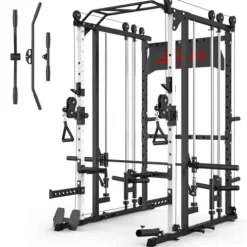 Liksodo Smith Machine 2000LBS Squat Rack with LAT-Pull Down & Cable Crossover White