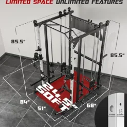 Liksodo Smith Machine 2000LBS Squat Rack with LAT-Pull Down & Cable Crossover White