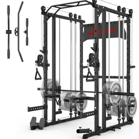 Liksodo Smith Machine Power Cage Rack with Cable System Black