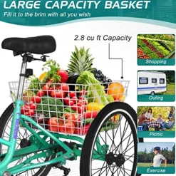 LILYPELLE Adult Folding Tricycle 7 Speed 26 inch Light Green