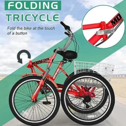 LILYPELLE Adult Folding Tricycle 7 Speed Red
