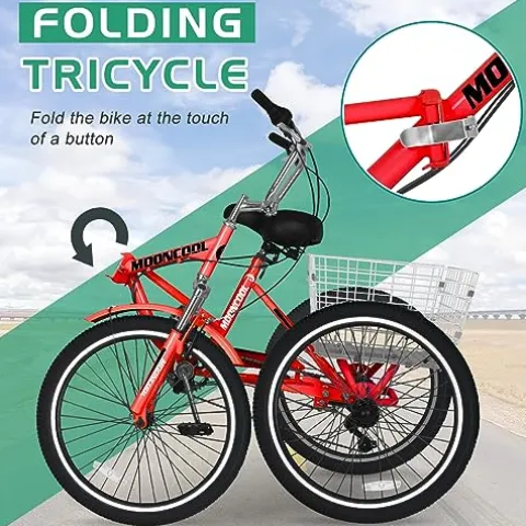 LILYPELLE Adult Folding Tricycle 7 Speed Red