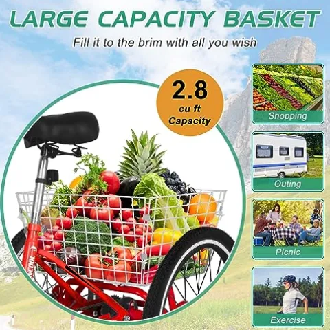 LILYPELLE Adult Folding Tricycle 7 Speed Red