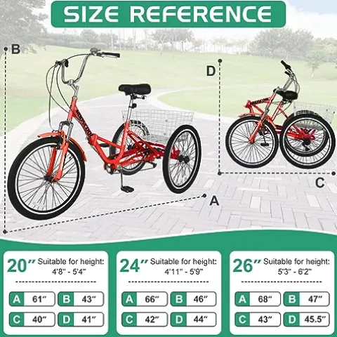 LILYPELLE Adult Folding Tricycle 7 Speed Red