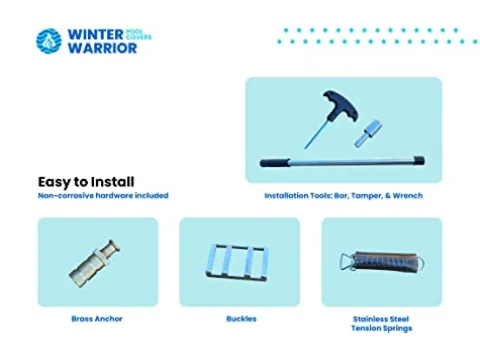 LINERWORLD.COM Winter Warrior Mesh Inground Safety Pool Cover 20’x40′ with Center End Step Arctic Blue