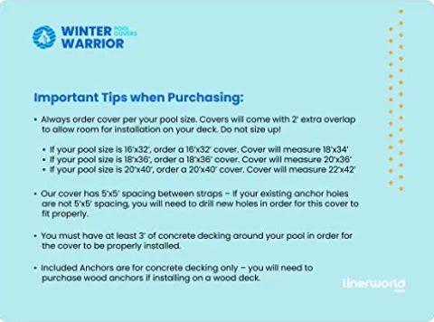 LINERWORLD.COM Winter Warrior Mesh Inground Safety Pool Cover 20’x40′ with Center End Step Arctic Blue