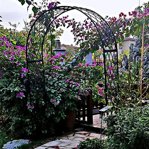 LJHSS Metal Garden Arbor Wedding Arch Trellis Black