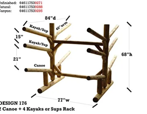 Log Kayak Rack 2 Canoe + 4 Kayak/SUP Rack Canyon Brown