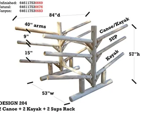 Log Kayak Rack 2 Canoe 2 Kayak 2 SUPS Rack Canyon Brown